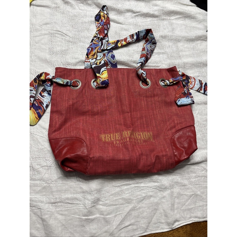 TRUE RELIGION‎ Fragrances Hippie Chic Tote Bag Purse Red/Multi Color Drawstring!